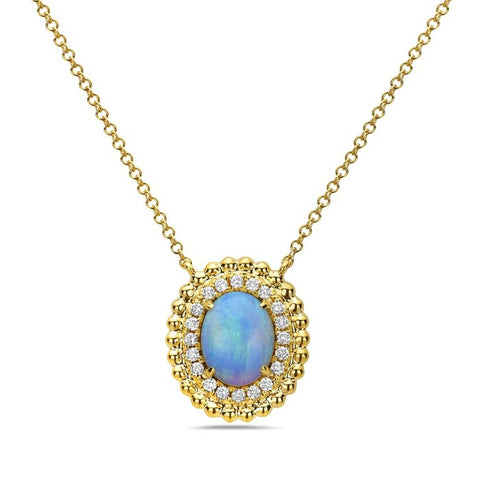 14kt Yellow Gold Diamond and Opal Halo Pendant