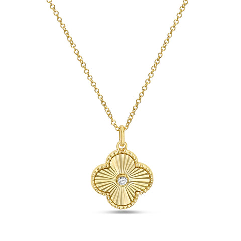 14kt Yellow Gold 0.04cttw Diamond Clover Pendant
