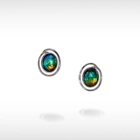 Sterling Silver Oval Ammolite Stud Earrings