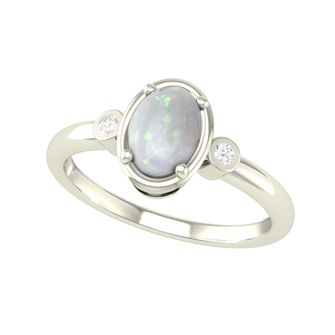 10kt White Gold Opal And Diamond Ring