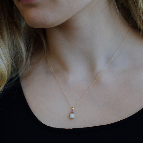 10kt Yellow Gold White Opal and Pink Tourmaline Pendant