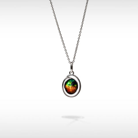 Sterling Silver Oval Ammolite Open Pendant