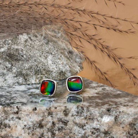 Sterling Silver Origins 9.5mm Cushion Ammolite Stud Earrings