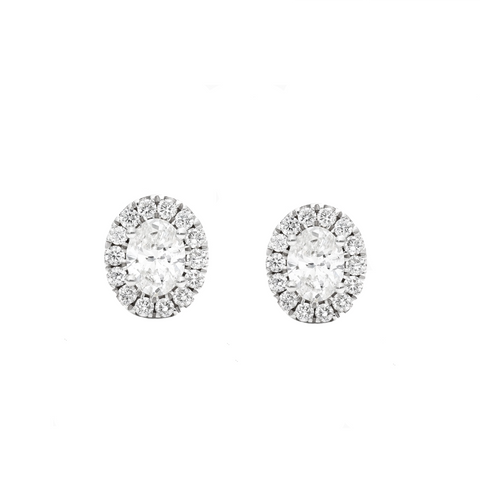 14kt White Gold 0.54cttw Oval Cut Diamond Halo Earrings
