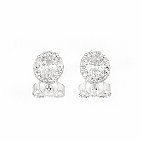 14kt White Gold 0.54cttw Oval Cut Diamond Halo Earrings