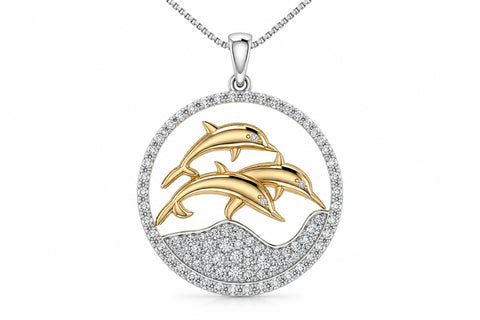 10kt Two-Tone Gold Dolphin Diamond Pendant