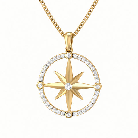 10kt Yellow Gold Compass Diamond Pendant