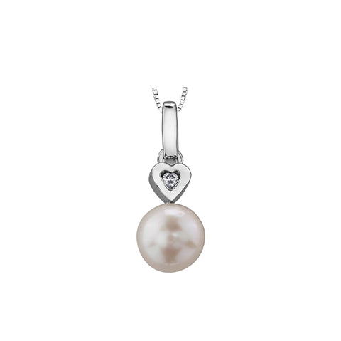 10kt White Gold Diamond and Pearl Pendant