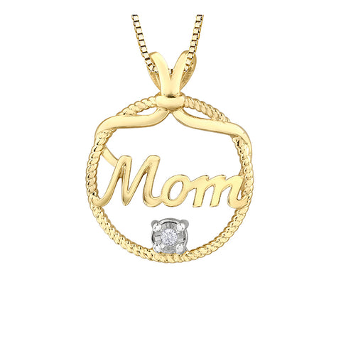 10kt Yellow Gold "Mom" Diamond Pendant