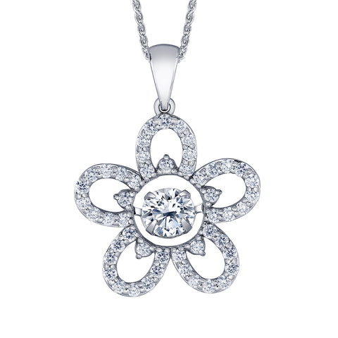 10kt White Gold 1.00cttw Canadian Diamond Flower Pendant