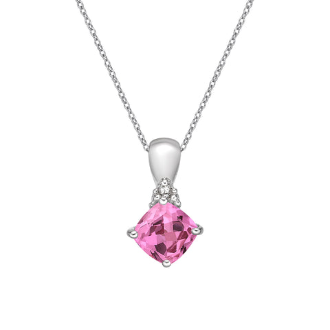 10kt White Gold Created Pink Sapphire Pendant