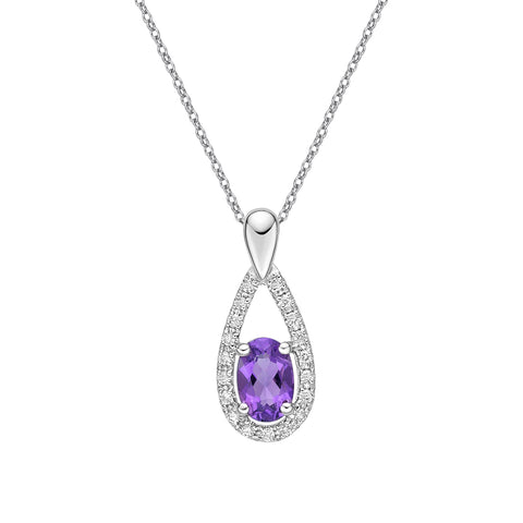 10kt White Gold Amethyst and Diamond Pendant