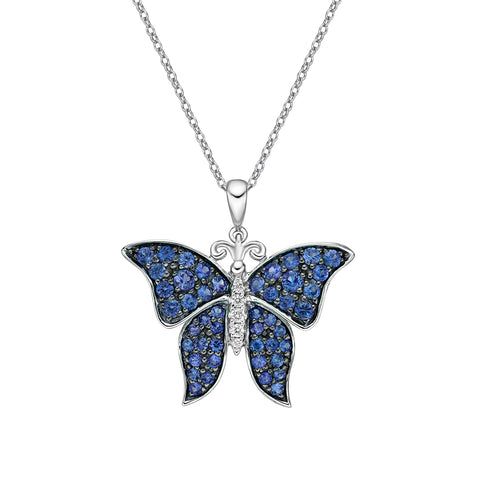 10kt White Gold Sapphire and Diamond Butterfly Pendant