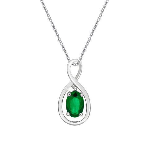 10kt White Gold Oval Emerald Infinity Pendant