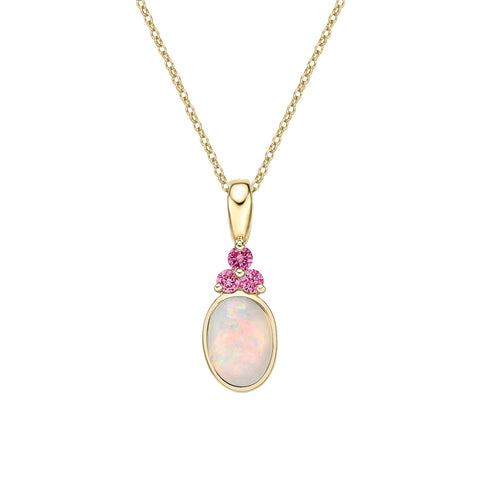 10kt Yellow Gold White Opal and Pink Tourmaline Pendant