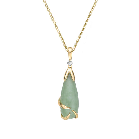 10kt Yellow Gold Teardrop Jadeite and Diamond Pendant