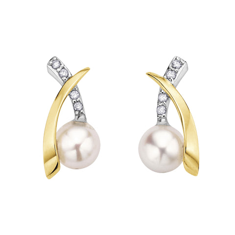 10kt Yellow Gold Pearl and Diamond Earrings