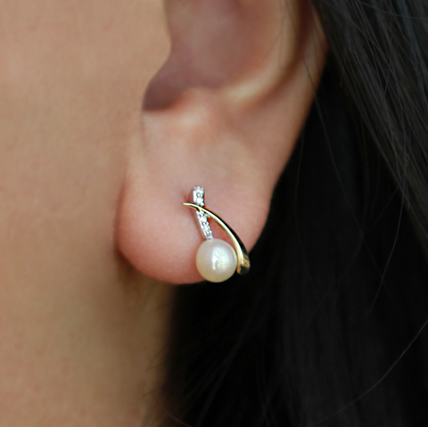 10kt Yellow Gold Pearl and Diamond Earrings
