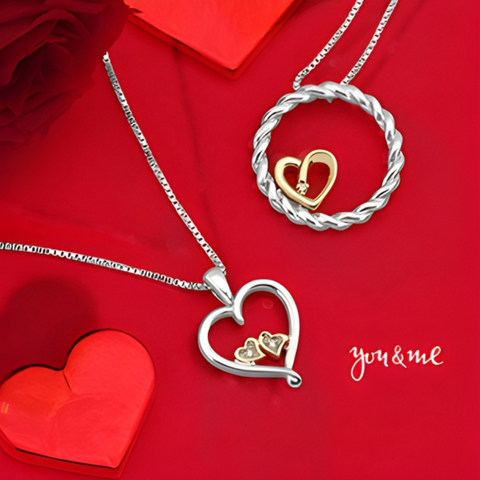 Sterling Silver and 10kt Yellow Gold Circle and Heart Diamond Pendant