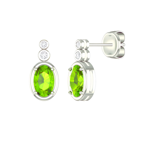 10kt White Gold Peridot And Diamond Earrings