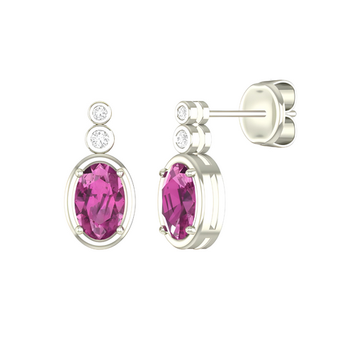 10kt White Gold Pink Tourmaline And Diamond Earrings