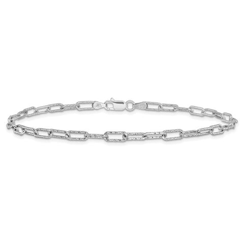 Sterling Silver Rhodium-Plated Polished Textured Link Anklet