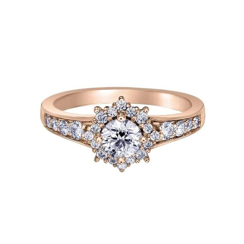 14kt Rose Gold 0.89cttw Canadian Halo Diamond Engagement Ring