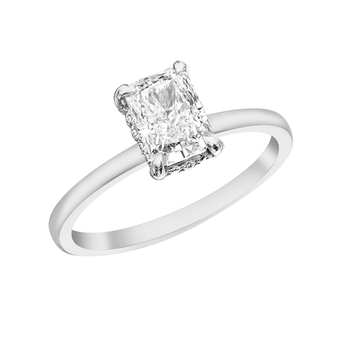 14kt White Gold 1.57cttw Radiant Cut Canadian Diamond Hidden Halo Engagement Ring