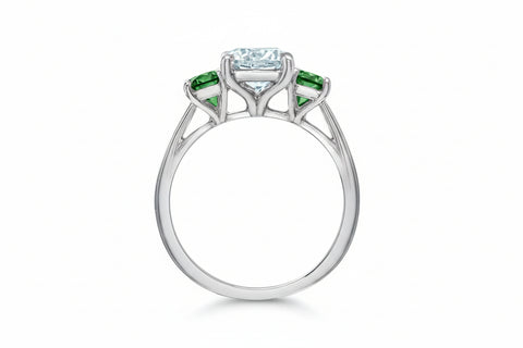 14kt White Gold Canadian Diamond and Green Tourmaline Three Stone Ring