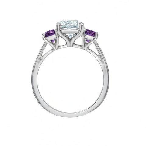 14kt White Gold Canadian Diamond and Amethyst Three Stone Ring