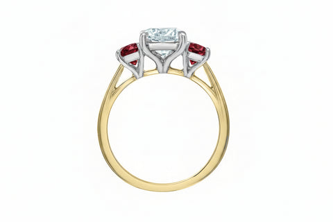 14kt Yellow and White Gold Canadian Diamond and Garnet Three Stone Ring