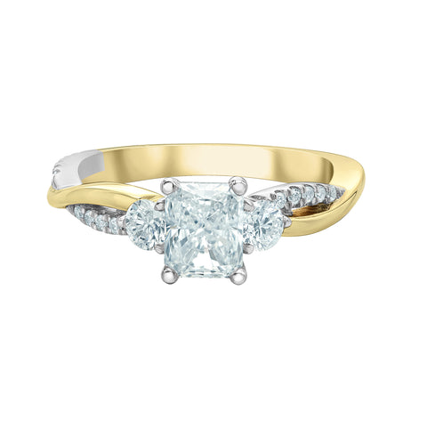 14kt Two-Tone 1.50cttw Radiant Lab Created Diamond Three Across Engagement Ring