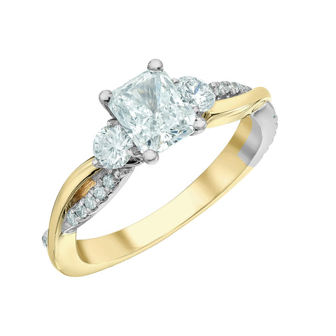 14kt Two-Tone 1.50cttw Radiant Lab Created Diamond Three Across Engagement Ring