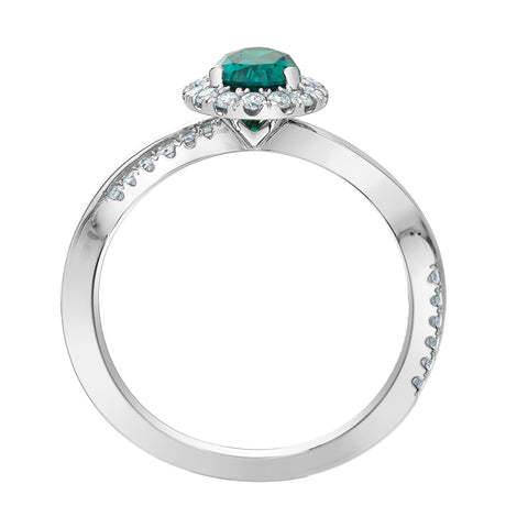 10kt White Gold Lab-Grown Emerald and Diamond Halo Ring