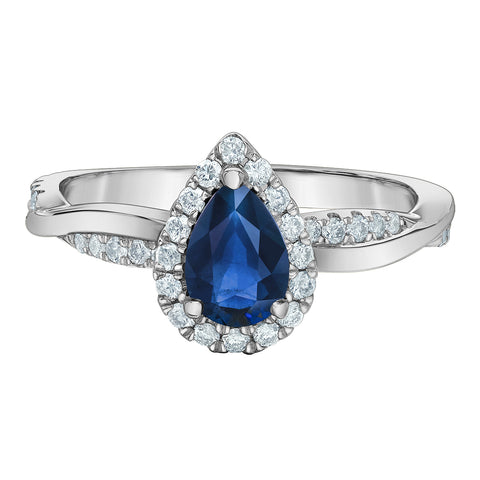 14kt White Gold Lab-Grown Sapphire and Diamond Halo Ring