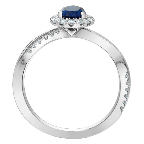 14kt White Gold Lab-Grown Sapphire and Diamond Halo Ring