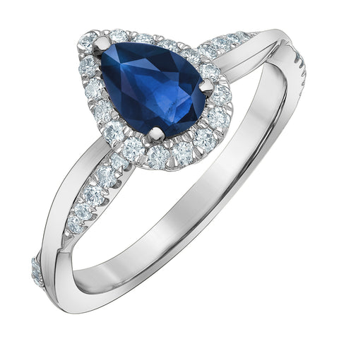 14kt White Gold Lab-Grown Sapphire and Diamond Halo Ring