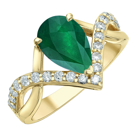 14kt Yellow Gold 10x7mm Lab-Grown Emerald and Diamond Ring