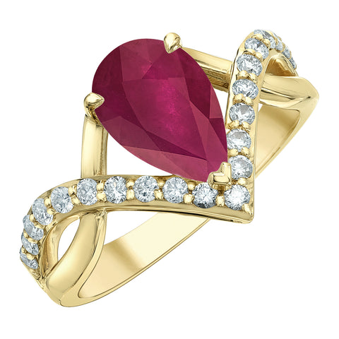 18kt Yellow Gold 10x7mm Lab-Grown Ruby and Diamond Ring