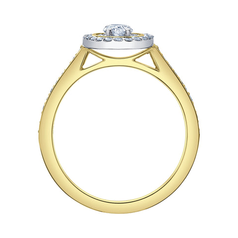 14kt Two-Tone Gold 0.61cttw Canadian Diamond Round Double Halo Engagement Ring