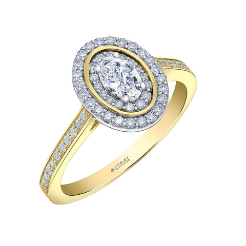 14kt Two-Tone Gold 0.61cttw Canadian Diamond Round Double Halo Engagement Ring