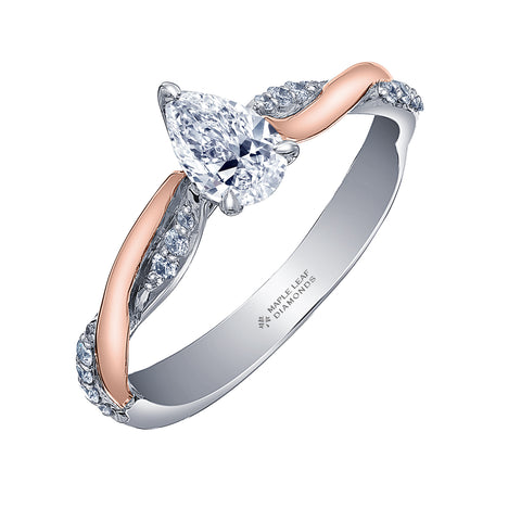 14kt White and Rose Gold 0.66cttw Pear Shape CANADIAN Diamond Engagement Ring