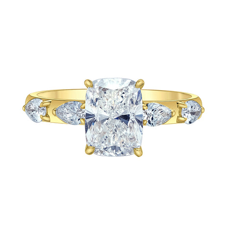 14kt Yellow Gold 2.56cttw Cushion and Pear Shape Lab-Grown Diamond Ring