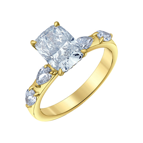 14kt Yellow Gold 2.56cttw Cushion and Pear Shape Lab-Grown Diamond Ring