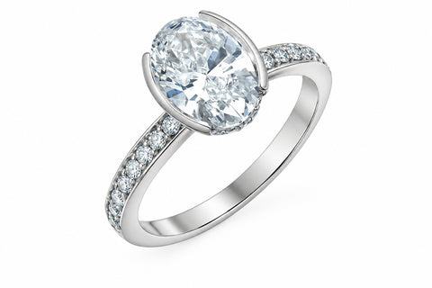 14kt White Gold 2.31cttw Canadian Diamond Oval Half Bezel Hidden Halo Engagement Ring