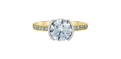 14kt Yellow Gold 1.81cttw Canadian Diamond Round Half Bezel Hidden Halo Engagement Ring