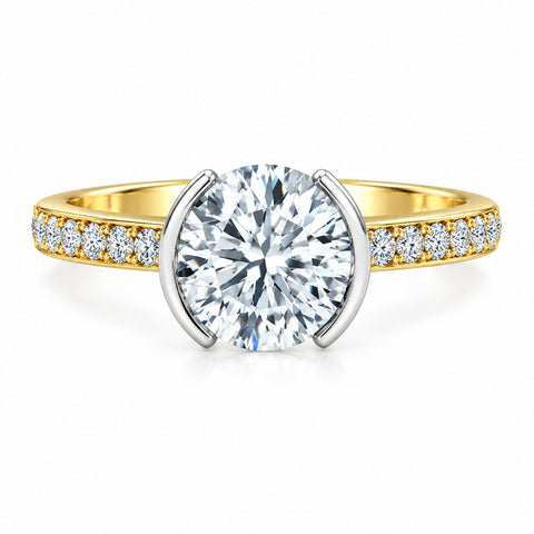 14kt Yellow Gold 1.81cttw Canadian Diamond Round Half Bezel Hidden Halo Engagement Ring