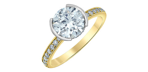 14kt Yellow Gold 2.32cttw Canadian Diamond Round Half Bezel Hidden Halo Engagement Ring