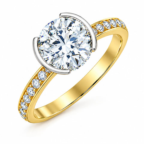 14kt Yellow Gold 1.81cttw Canadian Diamond Round Half Bezel Hidden Halo Engagement Ring
