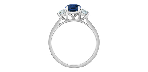 10kt White Gold Oval Lab-Grown Sapphire and Diamond Three Stone Ring